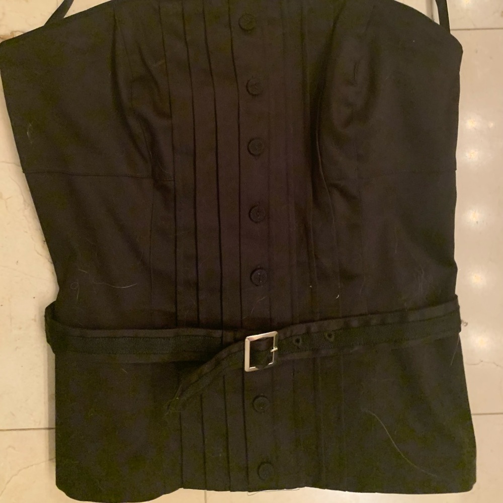 Strapless faux button down top with belt